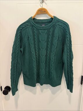 GAP Teal Cable-Knit Crewneck Sweater size medium